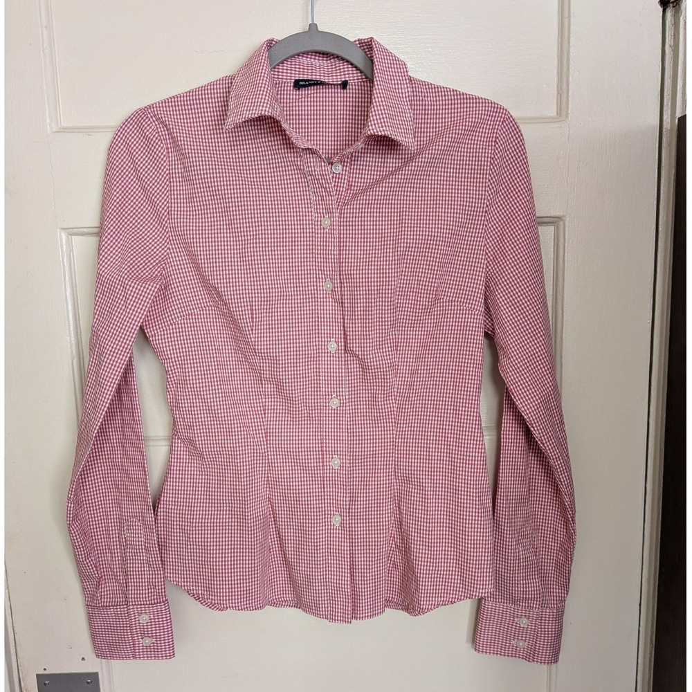 Brandy Melville Millie Gingham Button Down Slim Fit Cotton Shirt Red White